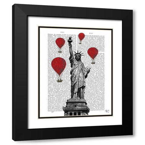 Statue Of Liberty and Red Hot Air Balloons Black Modern Wood Framed Art Print with Double Matting by Fab Funky