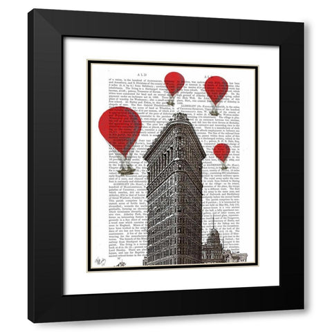 Flat Iron Building and Red Hot Air Balloons Black Modern Wood Framed Art Print with Double Matting by Fab Funky