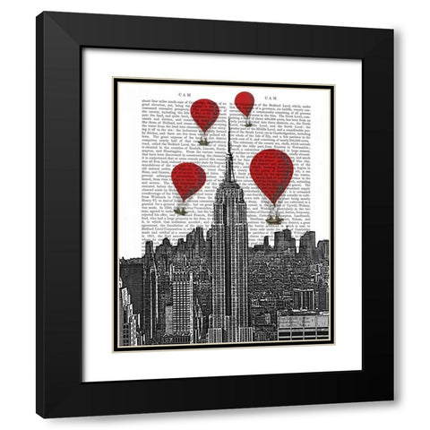Empire State Building and Red Hot Air Balloons Black Modern Wood Framed Art Print with Double Matting by Fab Funky