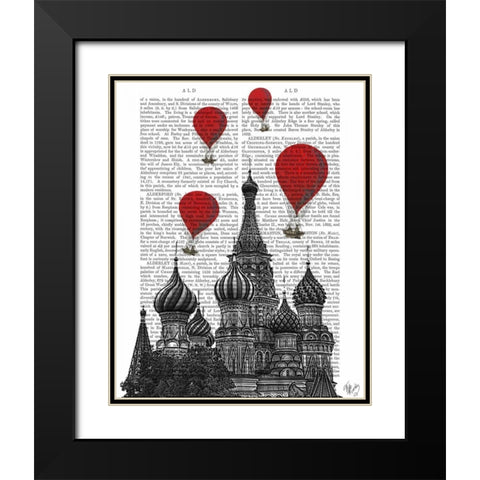 St Basils Cathedral and Red Hot Air Balloons Black Modern Wood Framed Art Print with Double Matting by Fab Funky