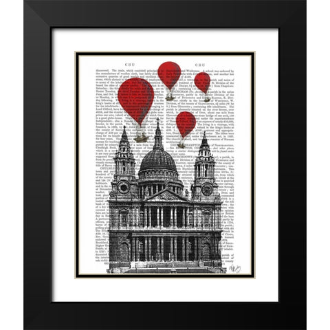 St Pauls Cathedral and Red Hot Air Balloons Black Modern Wood Framed Art Print with Double Matting by Fab Funky
