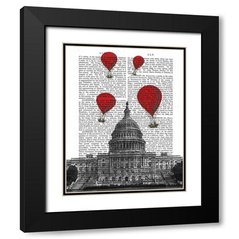 US Capitol Building and Red Hot Air Balloons Black Modern Wood Framed Art Print with Double Matting by Fab Funky