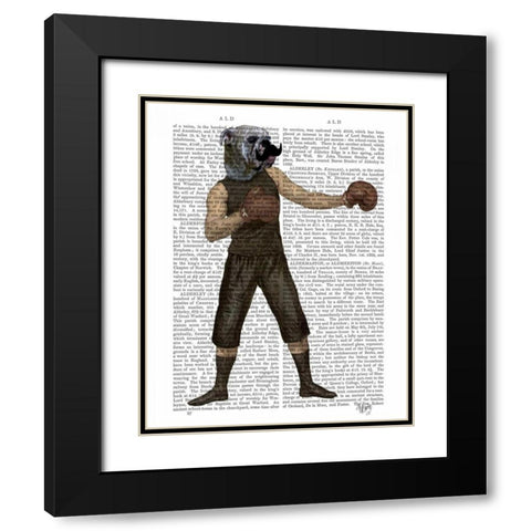 Boxing Bulldog Full Black Modern Wood Framed Art Print with Double Matting by Fab Funky