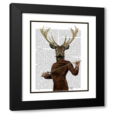 Fencing Deer Portrait Black Modern Wood Framed Art Print with Double Matting by Fab Funky