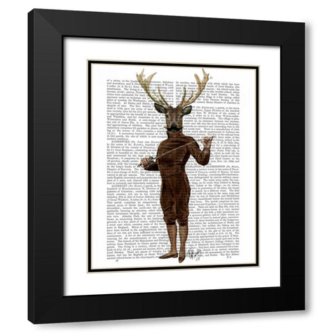 Fencing Deer Full Black Modern Wood Framed Art Print with Double Matting by Fab Funky