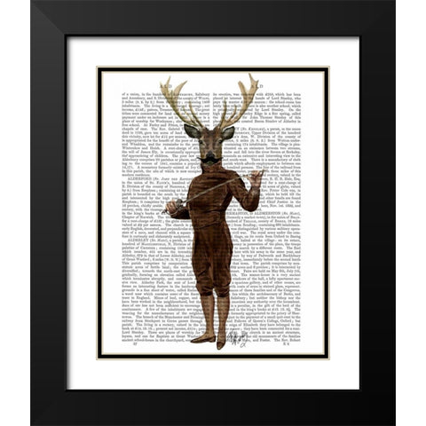Fencing Deer Full Black Modern Wood Framed Art Print with Double Matting by Fab Funky