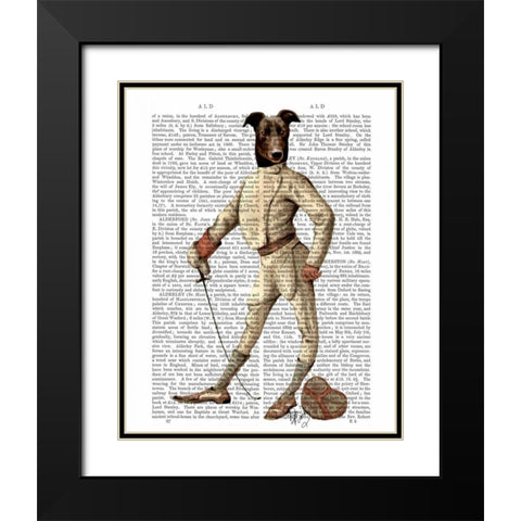 Greyhound Fencer in Cream Full Black Modern Wood Framed Art Print with Double Matting by Fab Funky