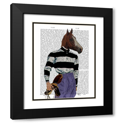Horse Racing Jockey Portrait Black Modern Wood Framed Art Print with Double Matting by Fab Funky