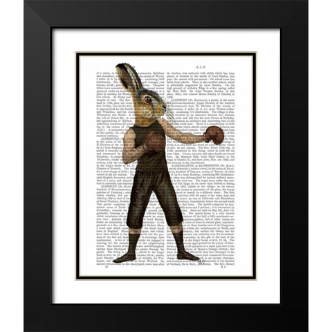 Boxing Hare Black Modern Wood Framed Art Print with Double Matting by Fab Funky