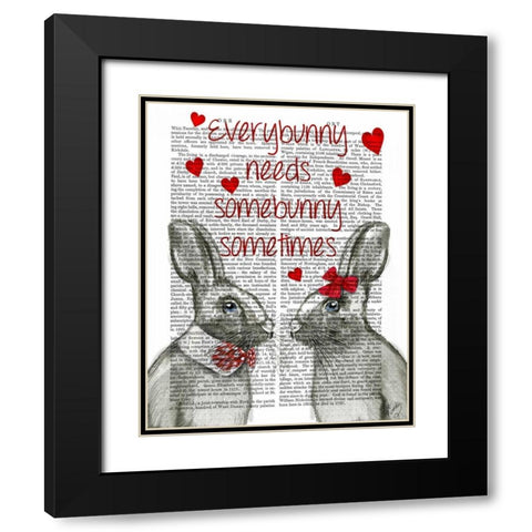 Everybunny Black Modern Wood Framed Art Print with Double Matting by Fab Funky