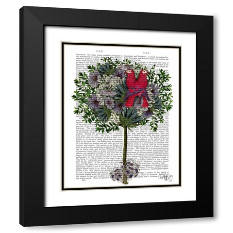 Love Birds in a Tree Black Modern Wood Framed Art Print with Double Matting by Fab Funky