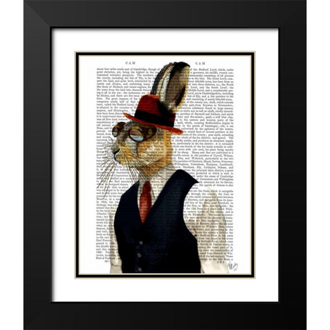 Horatio Hare In Waistcoat Black Modern Wood Framed Art Print with Double Matting by Fab Funky