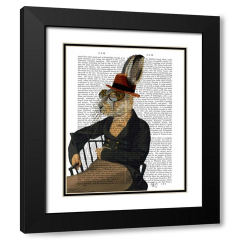 Horatio Hare On Chair Black Modern Wood Framed Art Print with Double Matting by Fab Funky