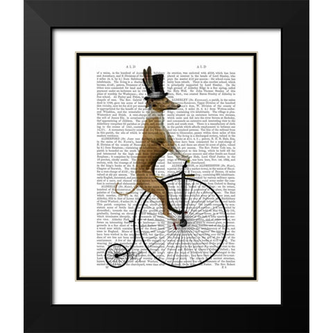 Greyhound on Black Penny Farthing Bike Black Modern Wood Framed Art Print with Double Matting by Fab Funky