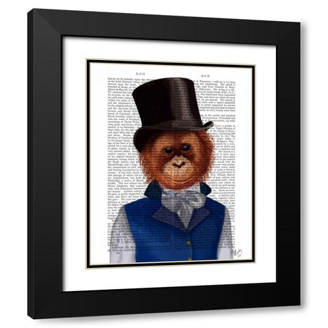 Orangutan in Top Hat Black Modern Wood Framed Art Print with Double Matting by Fab Funky