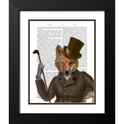 The Bounder Fox Print Black Modern Wood Framed Art Print with Double Matting by Fab Funky