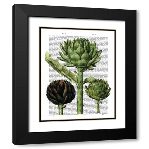 Globe Artichoke Print 1 Black Modern Wood Framed Art Print with Double Matting by Fab Funky