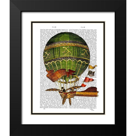 Hot Air Balloon Green Black Modern Wood Framed Art Print with Double Matting by Fab Funky