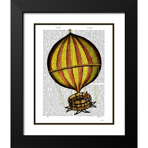 Hot Air Balloon Yellow and Red Black Modern Wood Framed Art Print with Double Matting by Fab Funky