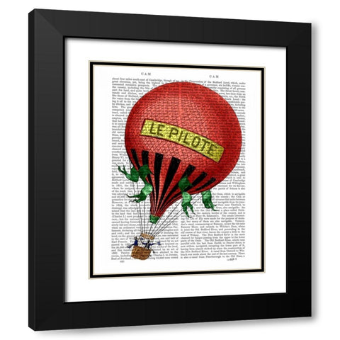 Le Pilote Hot Air Balloon Black Modern Wood Framed Art Print with Double Matting by Fab Funky