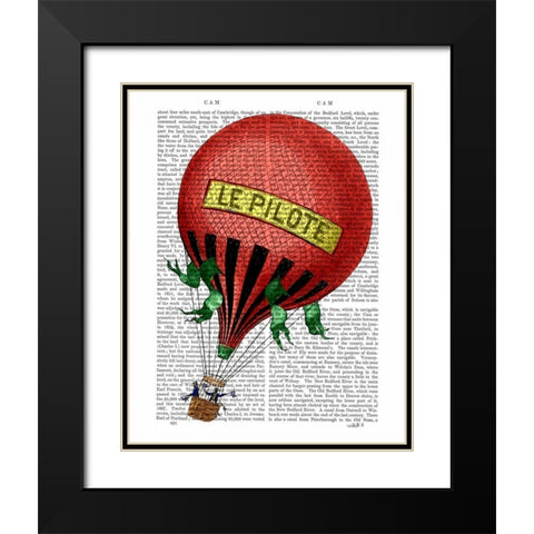 Le Pilote Hot Air Balloon Black Modern Wood Framed Art Print with Double Matting by Fab Funky