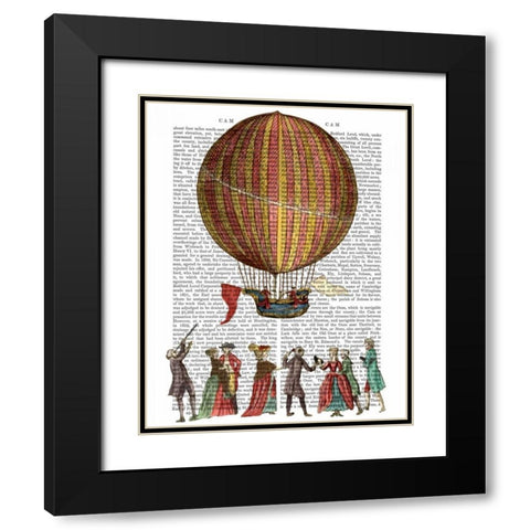 Hot Air Balloon And People Black Modern Wood Framed Art Print with Double Matting by Fab Funky