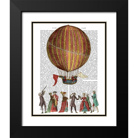 Hot Air Balloon And People Black Modern Wood Framed Art Print with Double Matting by Fab Funky