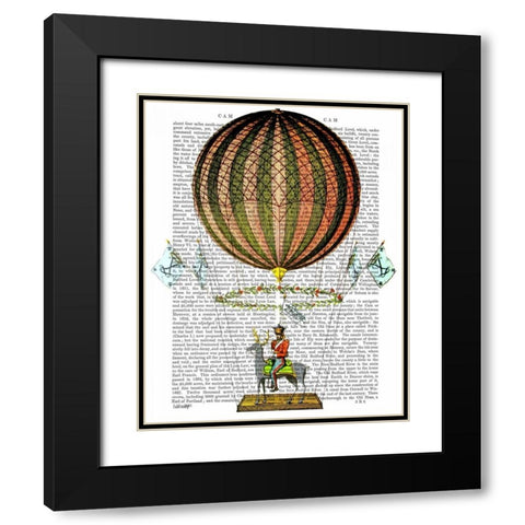 Hot Air Balloon Zephire Black Modern Wood Framed Art Print with Double Matting by Fab Funky
