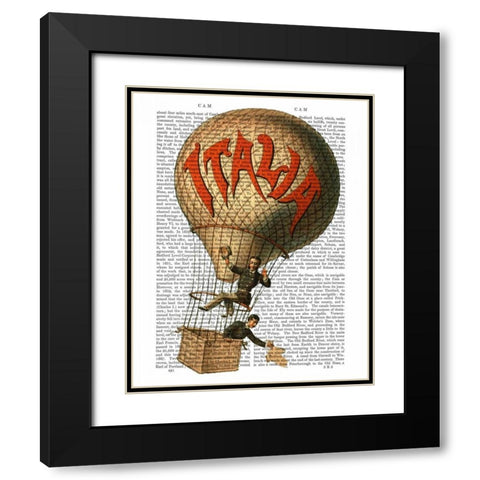 Italia Hot Air Balloon Black Modern Wood Framed Art Print with Double Matting by Fab Funky