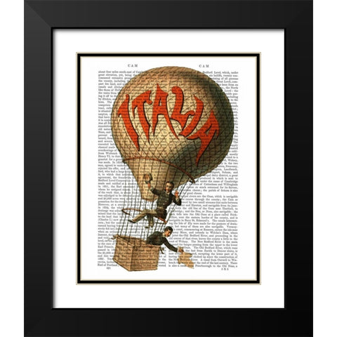 Italia Hot Air Balloon Black Modern Wood Framed Art Print with Double Matting by Fab Funky