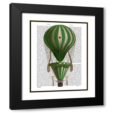 Tiered Hot Air Balloon Green Black Modern Wood Framed Art Print with Double Matting by Fab Funky