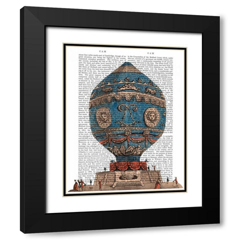 Montgolfier Aerostatique Hot Air Balloon Black Modern Wood Framed Art Print with Double Matting by Fab Funky