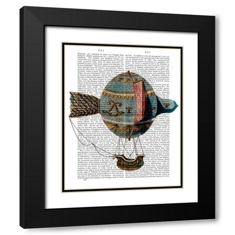 Hot Air Balloon With Tail Feather Black Modern Wood Framed Art Print with Double Matting by Fab Funky