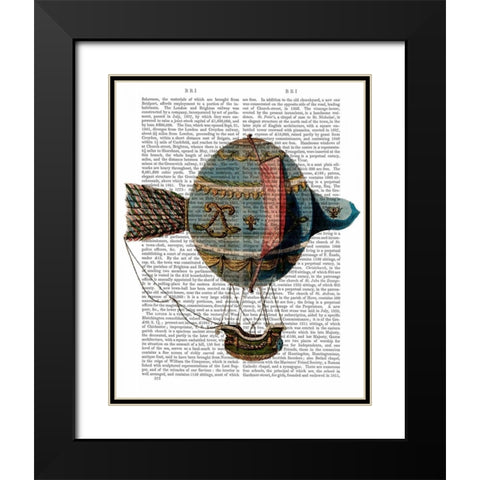 Hot Air Balloon With Tail Feather Black Modern Wood Framed Art Print with Double Matting by Fab Funky