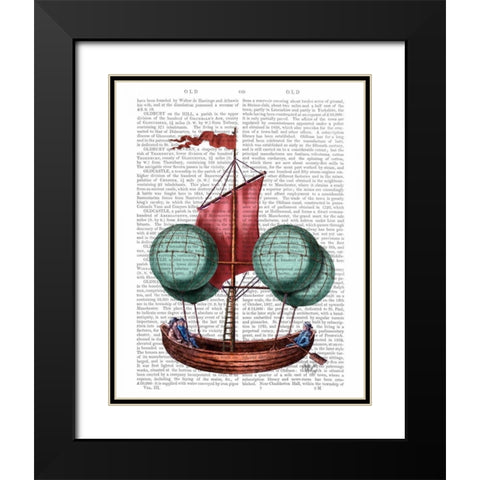 Hot Air Balloon Airship With Red Sail Black Modern Wood Framed Art Print with Double Matting by Fab Funky