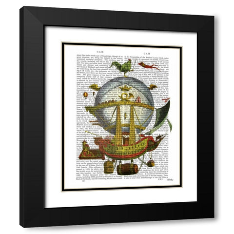 Minerve Hot Air Balloon Black Modern Wood Framed Art Print with Double Matting by Fab Funky