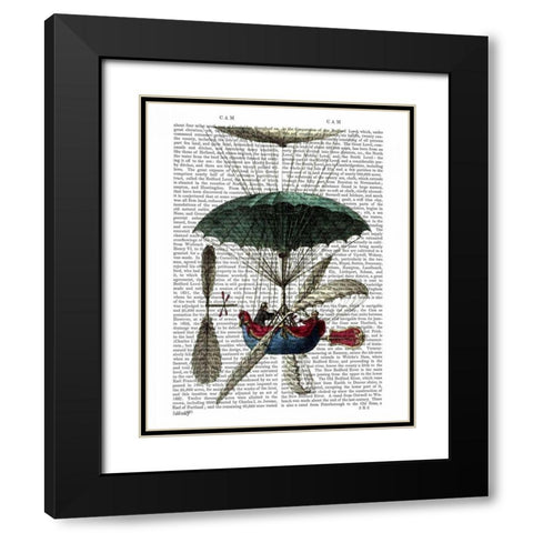 Place Du Louvre Hot Air Balloon Black Modern Wood Framed Art Print with Double Matting by Fab Funky