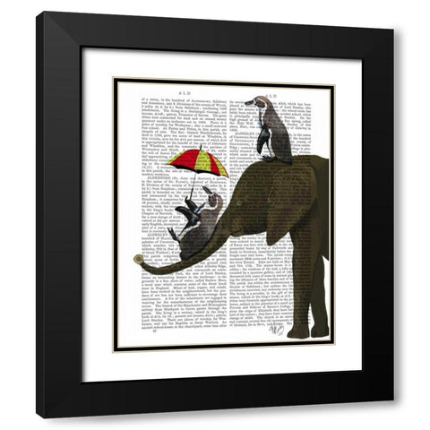 Elephant and Penguin Black Modern Wood Framed Art Print with Double Matting by Fab Funky