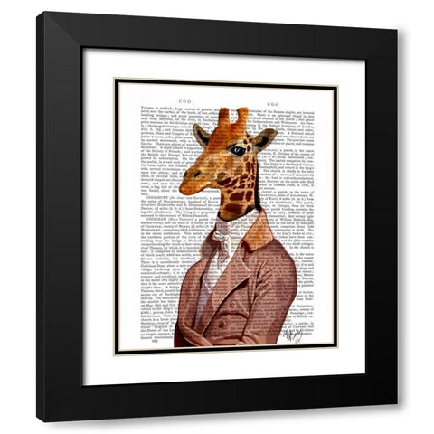 Regency Giraffe Black Modern Wood Framed Art Print with Double Matting by Fab Funky