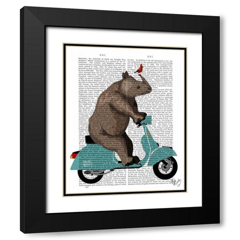 Rhino on Moped Black Modern Wood Framed Art Print with Double Matting by Fab Funky