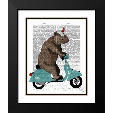 Rhino on Moped Black Modern Wood Framed Art Print with Double Matting by Fab Funky
