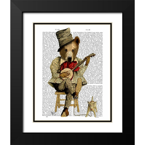 Banjo Bear Black Modern Wood Framed Art Print with Double Matting by Fab Funky