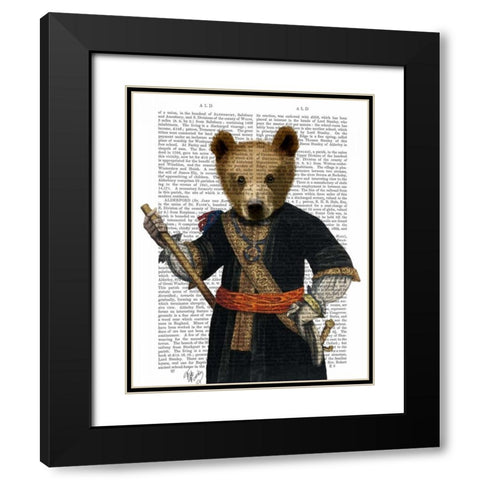 Bear in Blue Robes Black Modern Wood Framed Art Print with Double Matting by Fab Funky