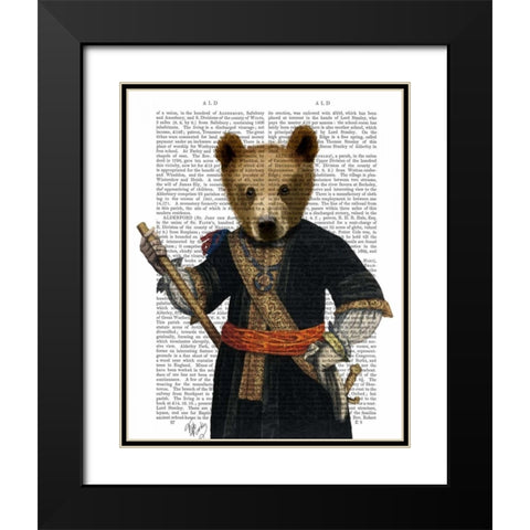 Bear in Blue Robes Black Modern Wood Framed Art Print with Double Matting by Fab Funky