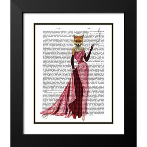 Glamour Fox in Pink Black Modern Wood Framed Art Print with Double Matting by Fab Funky