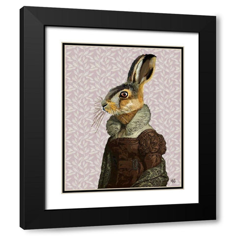 Madam Hare Black Modern Wood Framed Art Print with Double Matting by Fab Funky