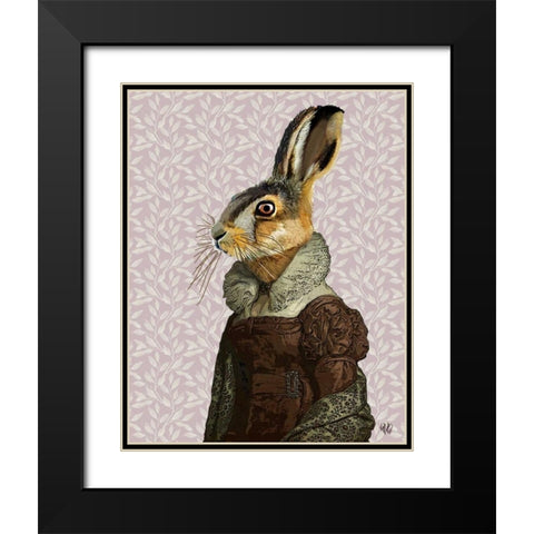 Madam Hare Black Modern Wood Framed Art Print with Double Matting by Fab Funky