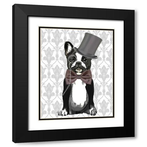 Monsieur Bulldog Black Modern Wood Framed Art Print with Double Matting by Fab Funky