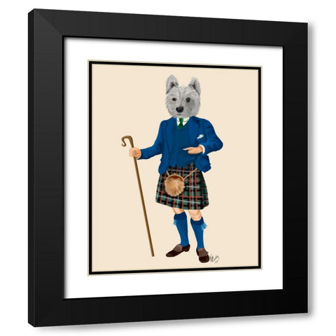 West Highland Terrier in Kilt Black Modern Wood Framed Art Print with Double Matting by Fab Funky