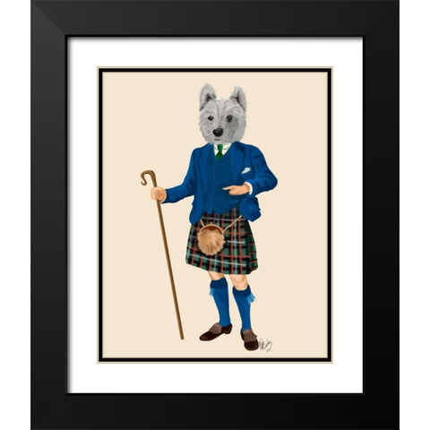 West Highland Terrier in Kilt Black Modern Wood Framed Art Print with Double Matting by Fab Funky